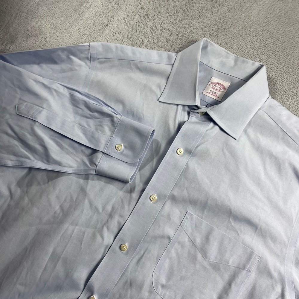 Brooks Brothers Mens 15.5 33 Regular Fit Non-Iron Cotton Dress Shirt Light Blue